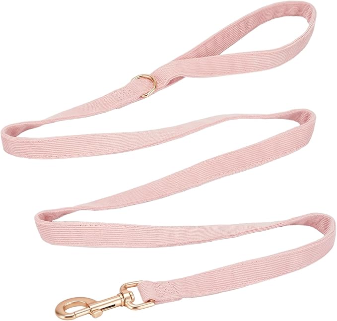 Soft Cotton Dog Leash, 5 Ft Heavy Duty Corduroy Dog Leashes with Gold Metal Hook for Small Medium Large Dogs,Small,Light Pink