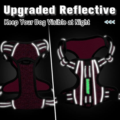 BARKBAY Dog Harness No Pull with ID Tag Pocket - Heavy Duty, Reflective, Easy Control for Large Dogs(Pink/Black,XL)