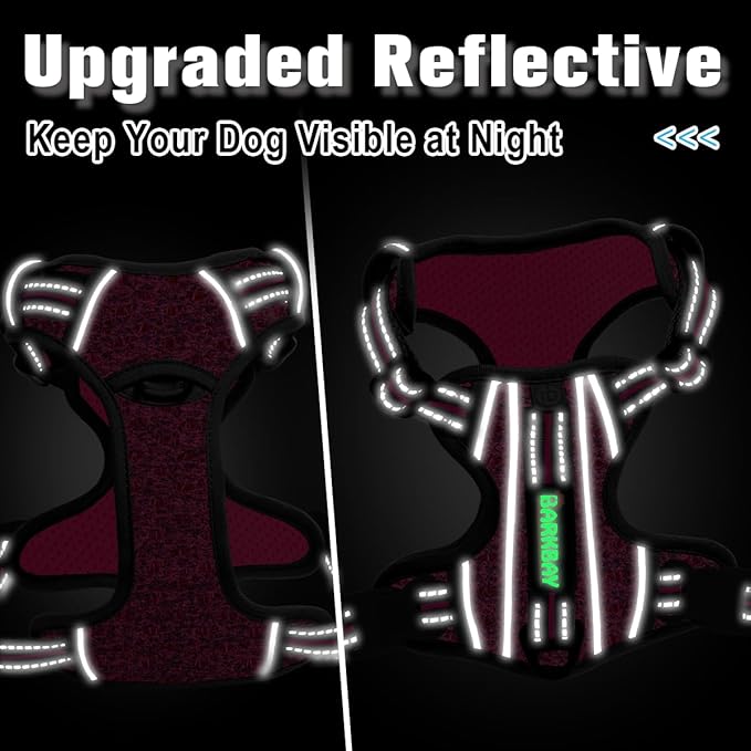 BARKBAY Dog Harness No Pull with ID Tag Pocket - Heavy Duty, Reflective, Easy Control for Large Dogs(Pink/Black,M)