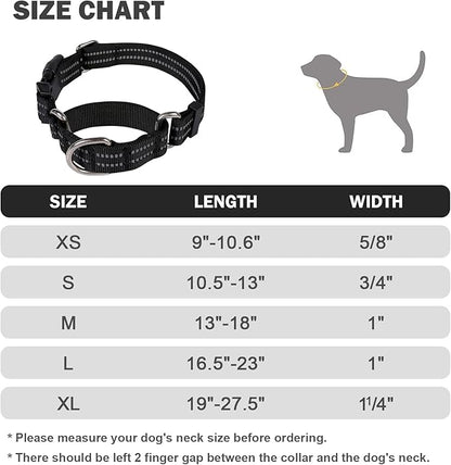 Hikiko Martingale Collar for Dogs Reflective Nylon Puppy Dog Collar with Quick Release Buckle Adjustable Training No Slip Dog Collar (X-Small, Black)