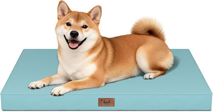 Outdoor Dog Bed for Medium Dogs, Waterproof Dog Crate Mat Orthopedic Egg Crate Foam Pet Bed with Washable Removable Oxford Cover, Light Blue