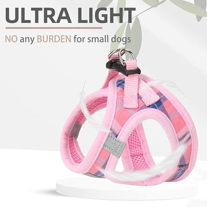 PUPTECK Adjustable Dog Harness Collar and Leash Set Step in No Pull Pet Harness for Small Medium Dogs Puppy and Cats Outdoor Walking Running, Soft Mesh Padded Reflective Vest Harnesses, Pink S