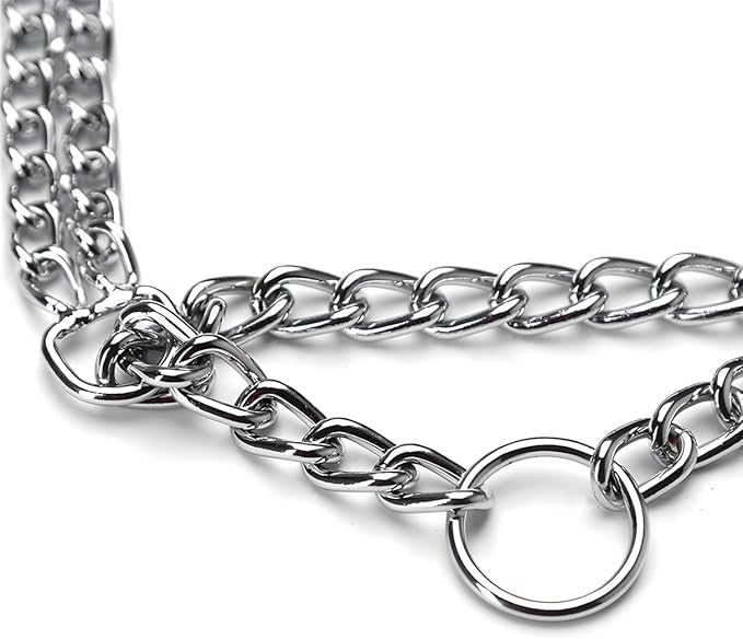 Silver Dog Chain Collar, Double Row Martingale Chain Dog Collars, Chew Proof Metal Cuban Link Dog Collar Adjustable for Small Medium Large Breed Dogs (2 Row, S)