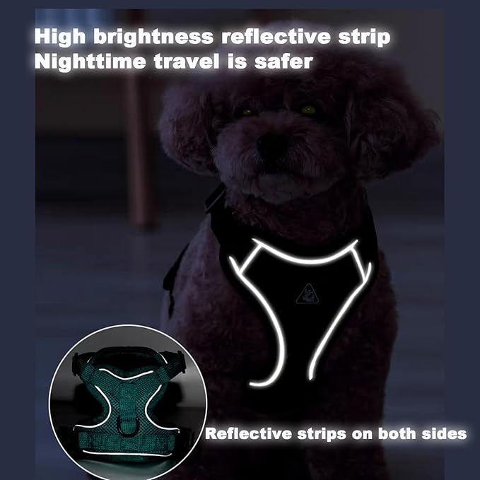SOLMOONY Small Dog Harness,Soft Mesh Puppy Harness and Leash Set,No Escape Cat Harnesses for Training Walking,Reflective Adjustable Puppy Vest for Small Medium Dogs, Cats (Navy Blue, S)