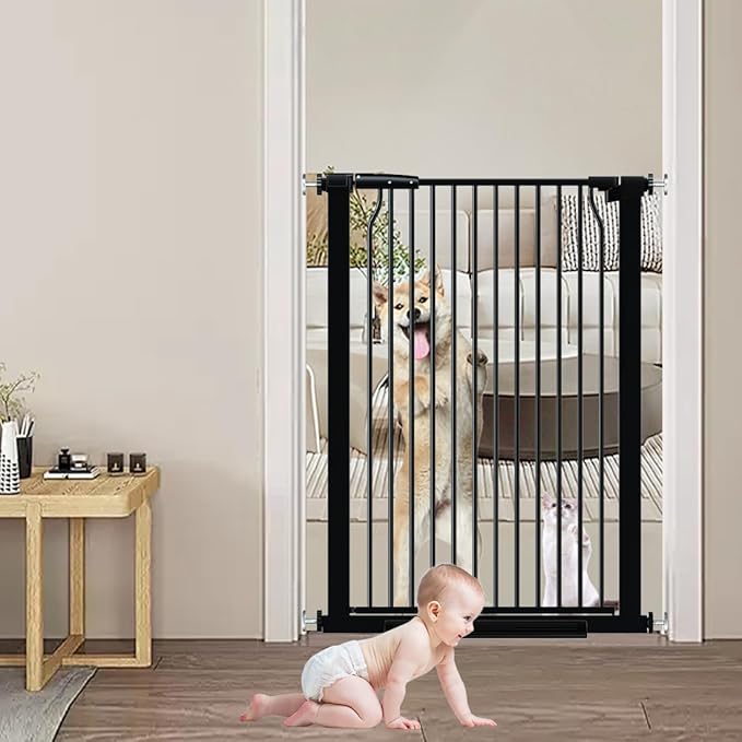 40.55" Extra Tall Dog Gate for Doorways Stairs, 57.5-60.2 in Extra Wide Baby Gate Walk Thru, Pressure Mounted Tall Pet Gates No Drill, Large Doggie Gates with Door, Auto Close Indoor, Black