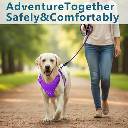 BARKBAY Dog Harness No Pull with ID Tag Pocket - Heavy Duty, Reflective, Easy Control for Large Dogs(Purple,XL)