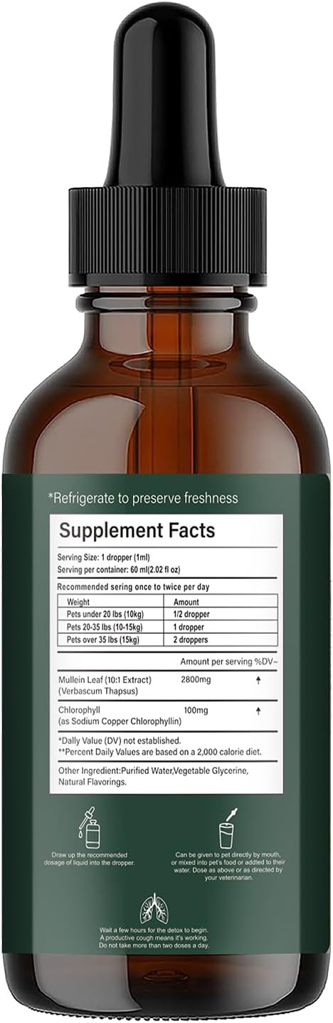 Pet Mullein Lung & Cough Drops for Dogs & Cats, Cough, Hoarseness, Easy Breathing, Lung Cleanse and Support, Better Lungs, Soothes Throat Discomfort - ﻿100% Natural and Efficient ﻿ ﻿ ﻿