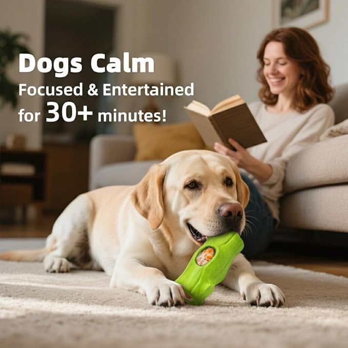 2 Pack Green Dog Toys for Aggressive Chewers, Interactive Indestructible Dog Toys with Frozen Treat Function, Durable Dog Puzzle Toy for Large & Medium Dogs, Reduces Anxiety & Extends Playtime