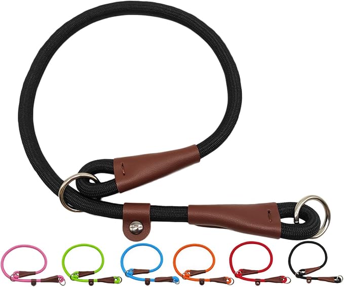 MayPaw Slip Collar Nylon Rope Adjustable Collar for Dog Training- No Pull Round Martingale Dog Collars for Small Medium Large Dogs(24" x 1/2", Black)
