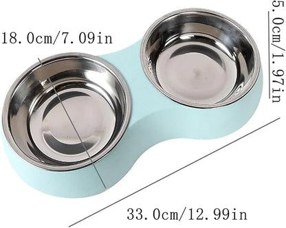 Double Pet Bowls Water Feeder Stainless Steel Drinking Dish Feeding Supplies Dog Accessories(Green)