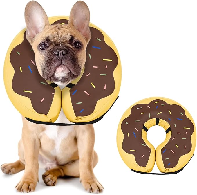 MIDOG Soft Inflatable Dog Cone, Donut E-Collar Alternative for After Surgery, Prevents Licking, Allowing Normal Eating & Vision, Comfortable Recovery Collar for Small Medium Large Dogs & Cats,Brown-M