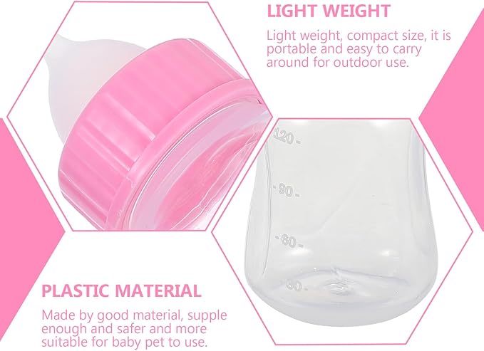 2Pcs Kitten Milk Bottle Leak Puppy Feeder Plastic Feeding Bottles for Newborn Cats and Small Animals Soft Safe Material Controls Intake Prevents Overfeeding Diarrhea
