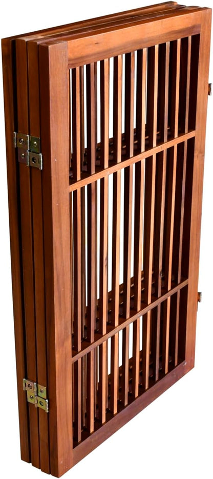 Urnporium Pet Dog Gate Freestanding, Strong Durable Folding Wooden Fence, Portable Acacia Hardwood Safety Barrier for Indoor & Outdoor Use (Brown Pet Gate, 4 Panel 30" Tall)