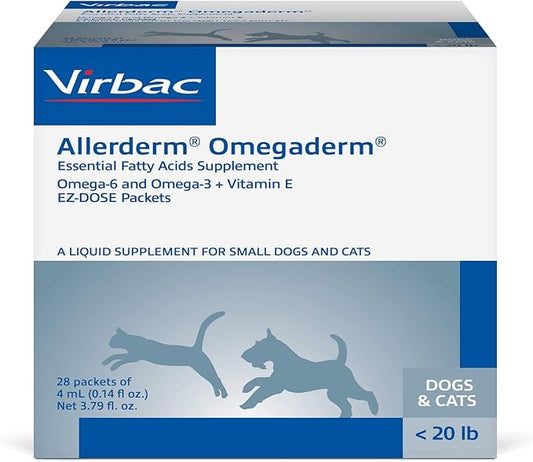 Virbac ALLERDERM OMEGADERM® Essential Fatty Acids Supplement - Omega 3, Omega 6, Vitamin E supplement | Allergy Support for Cats/Small Dogs – 28 daily doses