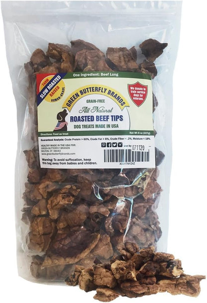 Beef Dog Treats – Made in USA Only – All Natural, Meaty Beef Tips – Premium, Slow Roasted – Grass Fed, Farm Raised – Crunchy, Grain Free Training Treat, 8 Ounces
