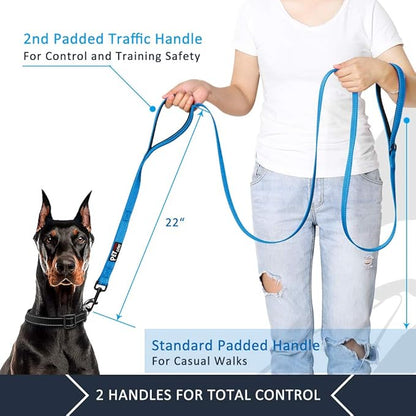 Plutus Pet Double Handle Dog Leash 4ft, Heavy Duty, Reflective Dual Handle Dog Leash for Safety Training, for Medium Large Dogs,2 Handle Leads(Blue)