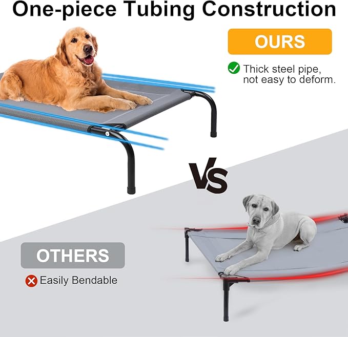 42'' Outdoor Elevated Dog Bed with Four Ice Pack, Raised Dogs Bed Medium Large Size Dogs, Breathable Cooling Dog Cot Beds with Six Support Feet, Outdoor Dog Hammock Bed, Outside Pet Bed(Medium)