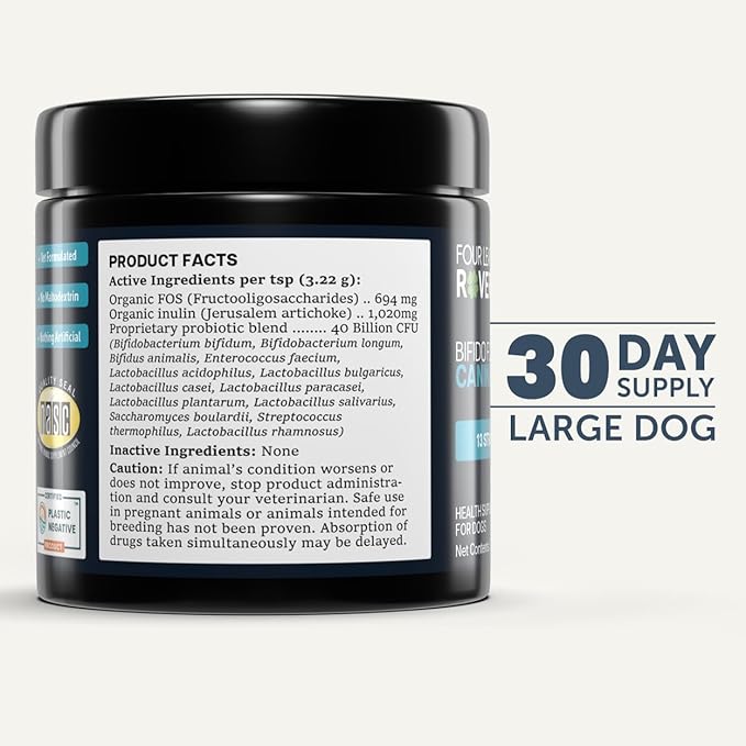 Four Leaf Rover Bifido for Fido - Dog Probiotics for Digestive Health and Gut Health and Immune Balance - 50 Billion CFU - Veterinarian Formulated - 30 Day Large Dog Supply