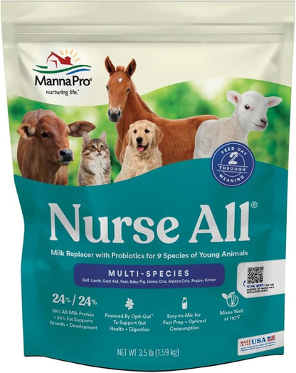 Manna Pro Nurse All Multi-Species Milk Replacer, Great for Calves, Lambs, Goat Kids, Foals, Baby Pigs, Llamas, Alpaca Crias, Puppies & Kittens, Provides Complete Nutrition, 3.5 lb