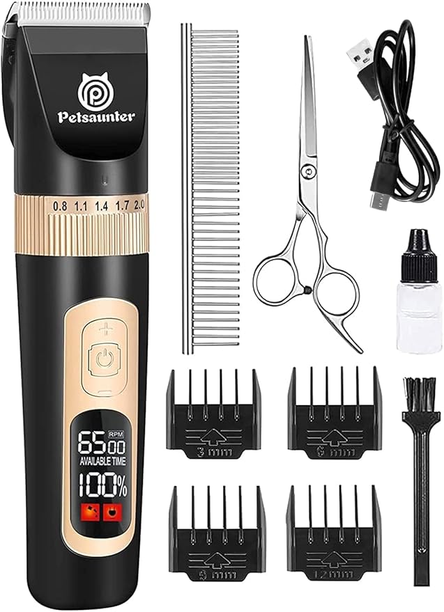 Petsaunter Dog Clippers for Grooming Kit, 4-Speed & LCD, Low Noise Electric Trimmer for Grooming, TypeC Rechargeable Dog Hair Clippers, Quiet for Dogs & Pets with Thick or Heavy Coats(C95 Set)