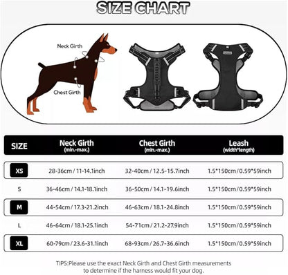 Dog Harness No Pull Adjustable Reflective,for Medium and Large Small Dog with Leash 59.06in (Black, S)