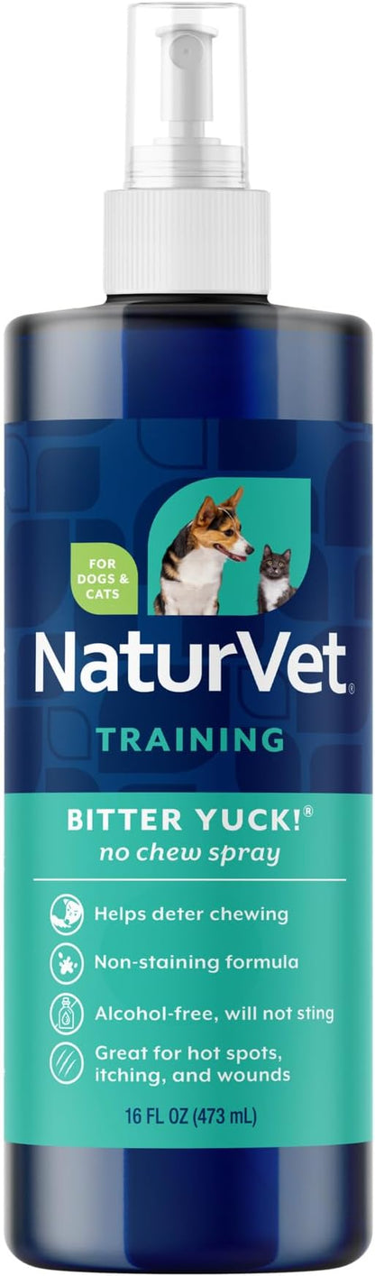 NaturVet Bitter Yuck! No Chew Spray for Dogs, Cats, and Horses Pet Training Spray, Liquid, Made in The USA, 16 Ounce