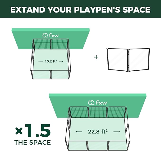 FXW AuraSpace Pro Acrylic & Wire Mesh Indoor Dog Playpen, 24" Height 2 Acrylic Panels Metal Dog Pen for Puppies & Small Dogs, Black│Patented