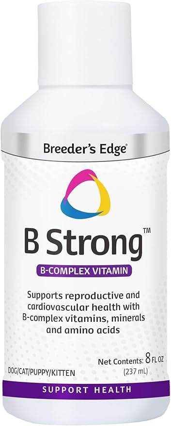 Breeder's Edge B Strong Liquid, Vitamin B for Dogs and Cats, Supports Canine and Feline Reproductive Health, Promotes Healthy Heat Cycles, Provides Energy, and Stimulates Appetite, 8 oz