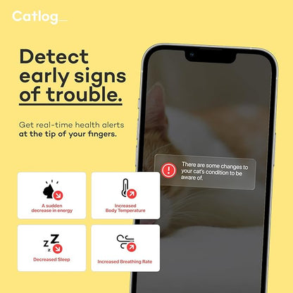 Health Tracker for Cats - Smart Cat Collar with Safety Breakaway Buckle for Indoor Cats, Wellness Alerts, Real-time Monitoring (White×Yellow,XL)