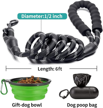COOYOO 2 Pack Dog Leash 6 FT Heavy Duty - Comfortable Padded Handle - Reflective Dog Leash for Medium Large Dogs with Collapsible Pet Bowl