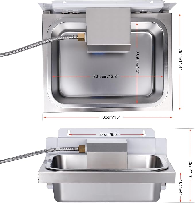 3Gal Automatic Dog Water Bowl Dispenser for Dogs Stainless Hanging Outdoor Self Filling Dog Bowl Large Breed Pet Waterer Metal Wall Mounted Auto Fill Big Dogs Waterer for Cats Chicken Livestock