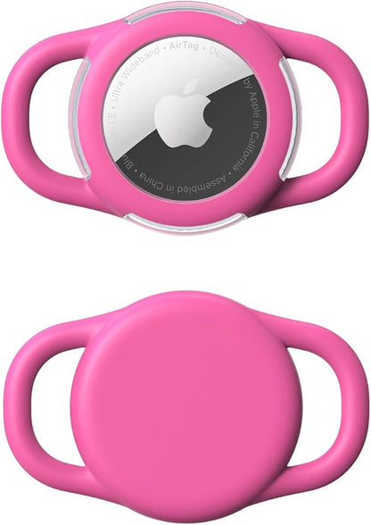 Holder Dog for AirTag Collar, Soft Silicone Slide-On Case Apple for AirTag, No-Dangle Quiet Protective Holder (Rose, Small)