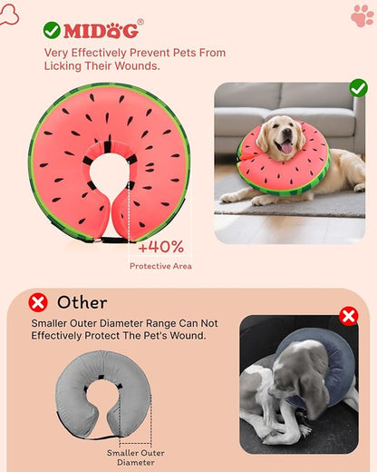 MIDOG Dog Cone Collar for Large Medium Dogs, Soft Inflatable Dog Cone Alternative After Surgery, Adjustable Protective Recovery Cone - Alternative E Collar Does Not Block Vision (Watermelon,S)