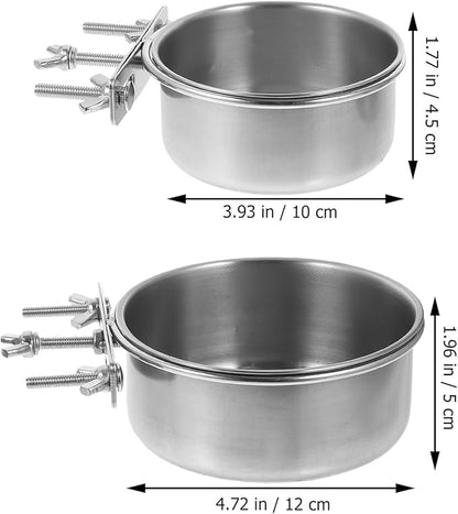 FRCOLOR 2pcs Stainless Steel Dog Bowls Large Capacity Anti-tip Food and Water Containers 10x4.5cm 12x5cm for Home Use Pet Feeding Supplies