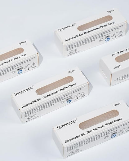 femometer 100 Counts Ear Thermometer Probe Covers, Refill Caps, Lens Filters, BPA Free and Disposable Ear Thermometer Cover Caps