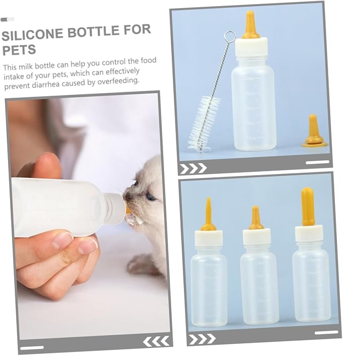 3pcs PET Nursing Bottles for Newborn Puppies and Kittens Silicone Feeding Bottles Luer Lock Cat and Dog Milk Kit for PET Supplies