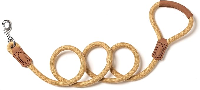Mile High Life | Premium Leather Handle Dog Leash | Strong Rope Leash | Zinc Alloy Strong Clasp | Small Medium Large Dogs | 4/5/6 Feet(Yellow, 72 Inch (Pack of 1))