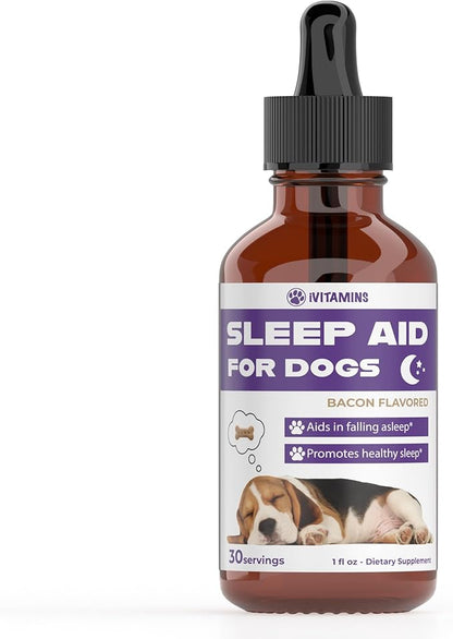Dog Sleep Aid | Sleep Aid for Dogs | Promotes Healthy, Restful Sleep in Dogs | Melatonin for Dogs | | Dog Calming | Calming for Dogs | Dog Melatonin | Dog Anxiety Relief | 1 fl oz: Bacon Flavor