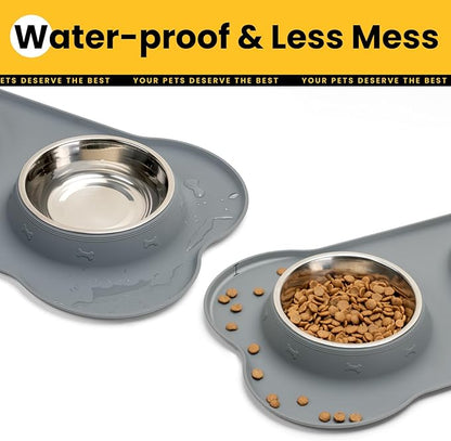 Conlun Medium Pet Feeding Station, 29oz Stainless Steel Dog Bowls Set, No Spill Food & Water Dishes with Non Slip Silicone Mat for Breeds Up to 55 Lbs, Grey