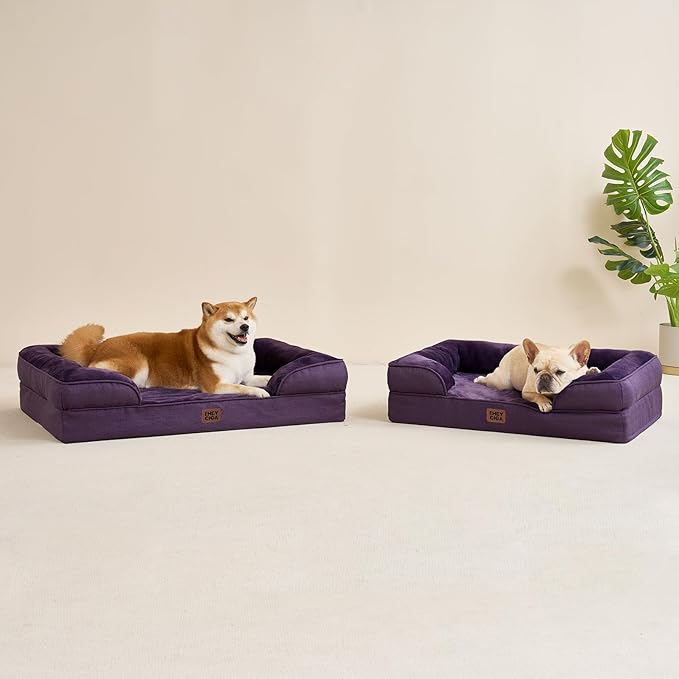 EHEYCIGA Orthopedic Dog Bed for Small Dogs, Waterproof Memory Foam Small Dog Beds with Sides, Non-Slip Bottom and Egg-Crate Foam Medium Pet Couch Bed with Washable Removable Cover, Purple
