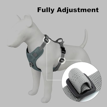 Plutus Pet No Pull Dog Harness, Reflective Adjustable Dog Vest Harness with Handle, Escape Proof, Soft Padded for Small Medium Large Dogs (Gray, L)