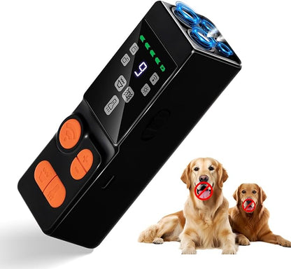 Dog Bark Deterrent Device, 4X Ultrasonic Dog Repeller with Powerful Flashlight, Human & Pet Safe, Effective Training & Deterrent Aid for Indoor/Outdoor Use