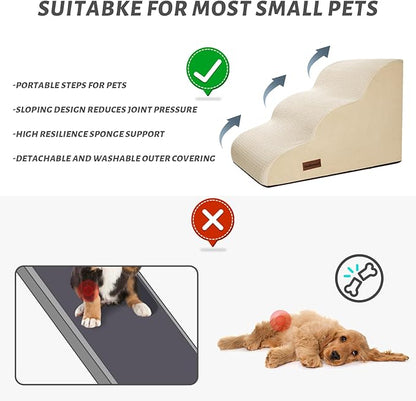 Aodisman 3-Step Dog Ramp and Stairs for Sofa and Chair - Non-Slip Sturdy Pet Steps for Small Dogs and Cats,15.7" H,Beige