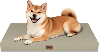 Outdoor Dog Bed for Medium Dogs, Waterproof Dog Crate Mat Orthopedic Egg Crate Foam Pet Bed with Washable Removable Oxford Cover, Khaki