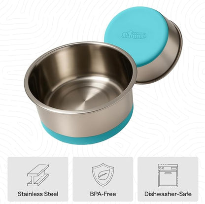 GORILLA GRIP Dog Bowls, Food Grade 304 Stainless Steel, Holds 1 Cup Each (8 fl oz) Food and Water Bowl for Feeding Dogs and Cats, Dishwasher Safe Rust Resistant BPA Free Rubber Base Set of 2 Turquoise