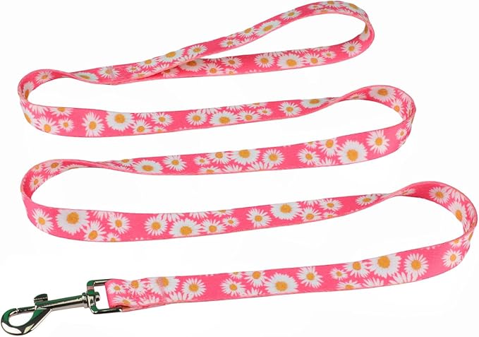 Harness and Leash Set, Floral Pattern, 5ft Matching Leash, No Pull, Easy Wear for Small Dogs.(S, Pink Daisy)