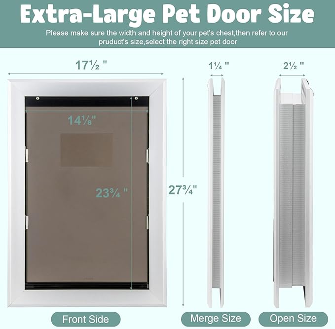 Dog Door Aluminum Pet Door with Extra-Large Flap, Doggie Door Designed with Automatic Closing Magnetic Flap, Telescoping Tunnel & Lockable Sliding Panel for Extreme Weather, (XL)
