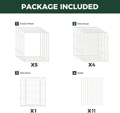 FXW AuraSpace Pro Acrylic & Wire Mesh Indoor Dog Playpen, 32" Height 10 Panels Metal Dog Pen for Small and Medium Dogs, White│Patented