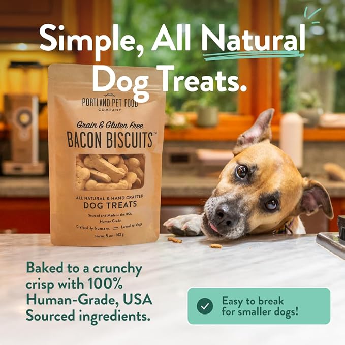 Portland Pet Food Company Bacon Dog Treats Healthy Biscuits for Large Medium & Small Dogs - Grain-Free, Human-Grade, All Natural Dog Cookies, Snacks & Training Treats - Made in the USA - 5 oz