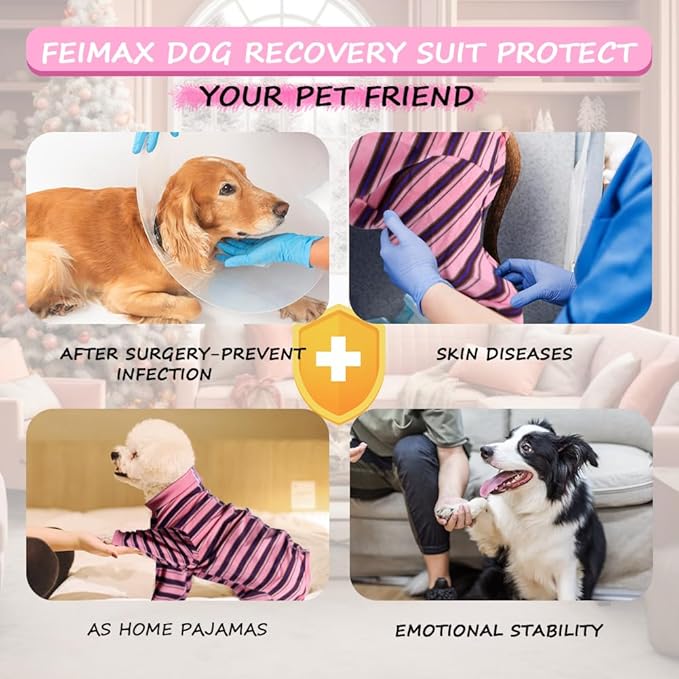 FEimaX Dog Recovery Suit After Surgery, Pet Abdominal Wounds Post Surgical Shirt for Dogs Cats, Puppy Spay Neuter Prevent Licking Onesie Alternative Bandages E-Collar & Cone